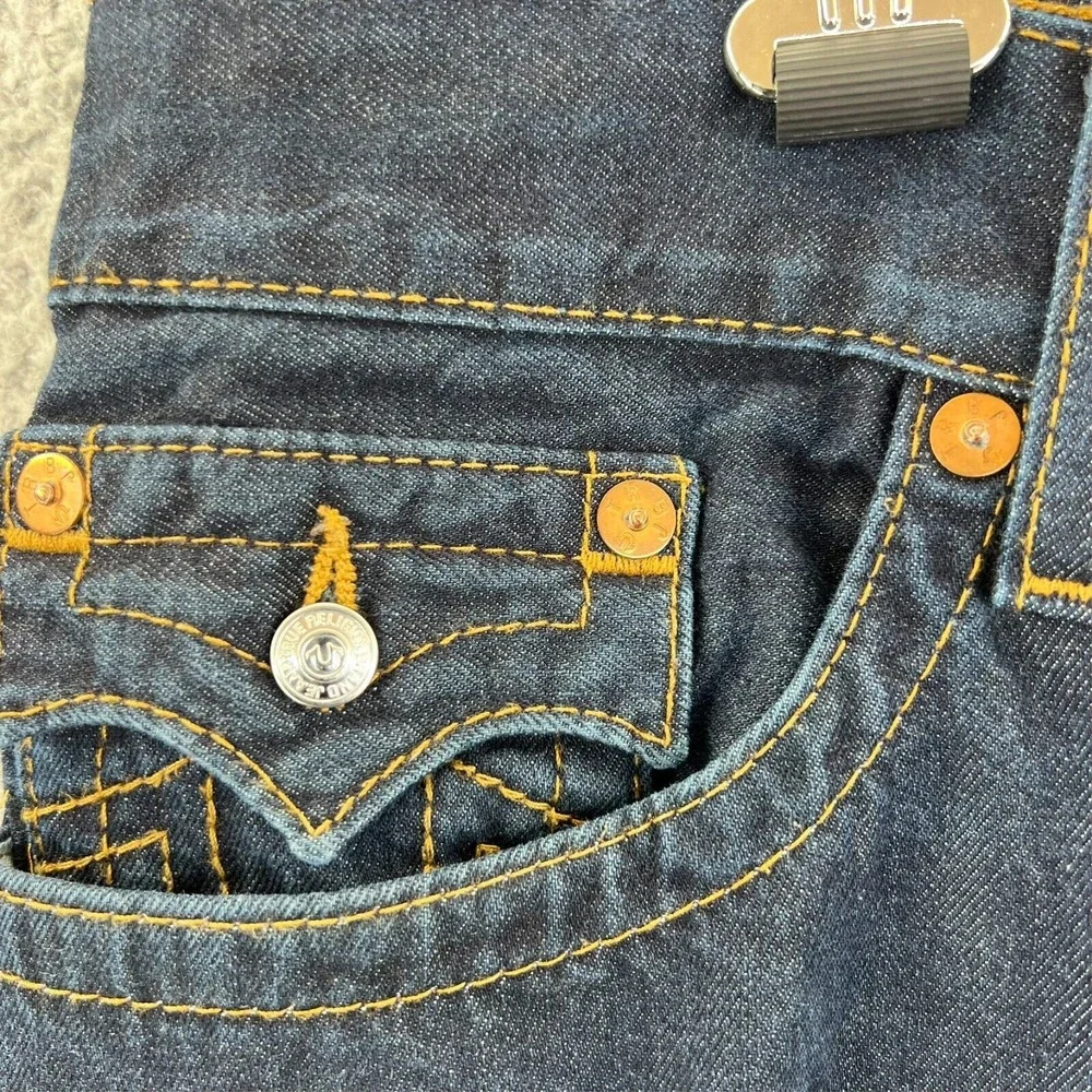 TRUE RELIGION Mens 42 (38x32 Act) Straight Flap Red Orange Blue World Tour Jeans